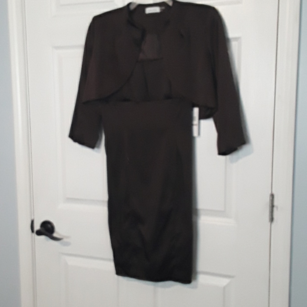 Calvin Klein NWT 12 P Brown satin dress